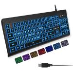 X9 Large Print Backlit Computer Keyboard - Easy to See Big Letters - Lighted USB Wired Keyboard with 7-Colors Backlight LED, Full Size Oversized Light Up Keyboard for Windows, PC, Laptop, Desktop