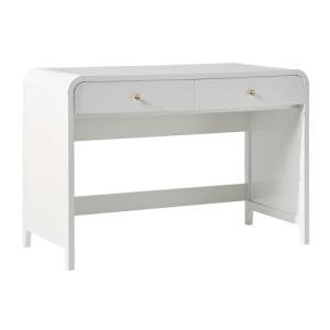 Walker Edison Zoey Modern Curve Design Writing Desk with Drawer, 45 Inch, White