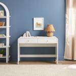 Walker Edison Zoey Modern Curve Design Writing Desk with Drawer, 45 Inch, White