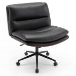 Giantex Armless Office Chair with Wheels, PU Leather Height Adjustable Vanity Chair w/Curved Backrest, Mid-Back Criss Cross 360° Swivel Ergonomic Computer Desk Chair for Home Office & Bedroom (Black)