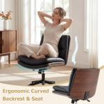 Giantex Armless Office Chair with Wheels, PU Leather Height Adjustable Vanity Chair w/Curved Backrest, Mid-Back Criss Cross 360° Swivel Ergonomic Computer Desk Chair for Home Office & Bedroom (Black)