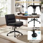 Giantex Armless Office Chair with Wheels, PU Leather Height Adjustable Vanity Chair w/Curved Backrest, Mid-Back Criss Cross 360° Swivel Ergonomic Computer Desk Chair for Home Office & Bedroom (Black)
