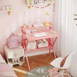 ODK Small Desk, 27.5 Inch Computer Desk for Small Spaces, Study Desk with Storage & Monitor Stand, Pink