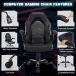 DUMOS Ergonomic Computer Gaming Chair - Home Office Desk with PU Leather Lumbar Support, Height Adjustable Big and Tall Video Game with Flip-up Armrest, Swivel Wheels for Adults, Black