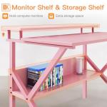 ODK Small Desk, 27.5 Inch Computer Desk for Small Spaces, Study Desk with Storage & Monitor Stand, Pink