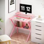 ODK Small Desk, 27.5 Inch Computer Desk for Small Spaces, Study Desk with Storage & Monitor Stand, Pink