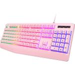 yesbeaut Pink Creamy Keyboard, Rainbow LED Backlit, 104 Keys Silent Light Up Gaming Keyboard with Wrist Rest, PBT Keycap, Anti-ghosting, Waterproof USB Wired Computer Keyboard for PC Mac Xbox