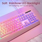 yesbeaut Pink Creamy Keyboard, Rainbow LED Backlit, 104 Keys Silent Light Up Gaming Keyboard with Wrist Rest, PBT Keycap, Anti-ghosting, Waterproof USB Wired Computer Keyboard for PC Mac Xbox