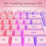 yesbeaut Pink Creamy Keyboard, Rainbow LED Backlit, 104 Keys Silent Light Up Gaming Keyboard with Wrist Rest, PBT Keycap, Anti-ghosting, Waterproof USB Wired Computer Keyboard for PC Mac Xbox