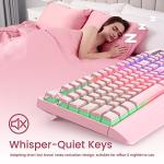 yesbeaut Pink Creamy Keyboard, Rainbow LED Backlit, 104 Keys Silent Light Up Gaming Keyboard with Wrist Rest, PBT Keycap, Anti-ghosting, Waterproof USB Wired Computer Keyboard for PC Mac Xbox