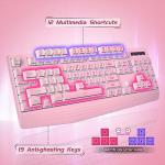 yesbeaut Pink Creamy Keyboard, Rainbow LED Backlit, 104 Keys Silent Light Up Gaming Keyboard with Wrist Rest, PBT Keycap, Anti-ghosting, Waterproof USB Wired Computer Keyboard for PC Mac Xbox