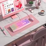 yesbeaut Pink Creamy Keyboard, Rainbow LED Backlit, 104 Keys Silent Light Up Gaming Keyboard with Wrist Rest, PBT Keycap, Anti-ghosting, Waterproof USB Wired Computer Keyboard for PC Mac Xbox