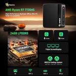 Beelink SEI Mini PC, AMD Ryzen 7 7735HS(up to 4.75GHz), 24GB LPDDR5 500GB PCIe x4, Radeon 680M Graphics Triple 4K Display, 2.5G LAN, Office Mini Desktop Computer