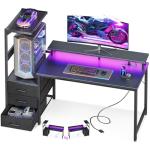 AODK 52 Inch Gaming Desk with USB Charging Ports & LED Light- Reversible Computer Desk with Storage Shelves & Monitor Stand, Modern Gamer Desk Table with Fabric Drawers, Black