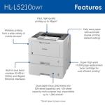 Brother HL-L5210DWT Wireless Monochrome Laser BusinessPrinter, 48 PPM Duplex Printing, Dual Paper Trays, Ethernet and Mobile Printing with 6ft USB Printer Cable and Print Like a Pro Guide Bundle