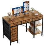 Sweetcrispy 47" Computer Desk with 6 Drawers, Home Office Gaming Desks with Storage Shelves for Bedroom, Writing Study Corner Living Room Work Table Rustic Brown