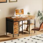 Sweetcrispy 47" Computer Desk with 6 Drawers, Home Office Gaming Desks with Storage Shelves for Bedroom, Writing Study Corner Living Room Work Table Rustic Brown