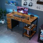 Sweetcrispy 47" Computer Desk with 6 Drawers, Home Office Gaming Desks with Storage Shelves for Bedroom, Writing Study Corner Living Room Work Table Rustic Brown