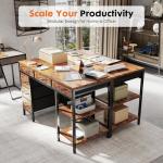 Sweetcrispy 47" Computer Desk with 6 Drawers, Home Office Gaming Desks with Storage Shelves for Bedroom, Writing Study Corner Living Room Work Table Rustic Brown