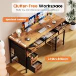 Sweetcrispy 47" Computer Desk with 6 Drawers, Home Office Gaming Desks with Storage Shelves for Bedroom, Writing Study Corner Living Room Work Table Rustic Brown