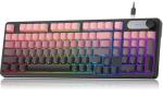 BlueFinger RGB Gaming Keyboard, 98 Keys USB Wired Keyboard with Rainbow Backlit, Volume Knob & Screen, Quiet Typing, Side-Printed PBT Keycaps for PC/Mac