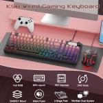 BlueFinger RGB Gaming Keyboard, 98 Keys USB Wired Keyboard with Rainbow Backlit, Volume Knob & Screen, Quiet Typing, Side-Printed PBT Keycaps for PC/Mac
