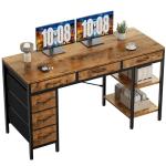 Sweetcrispy 55" Computer Desk with 6 Drawers, Home Office Gaming Desks with Storage Shelves for Bedroom, Writing Study Corner Living Room Work Table Rustic Brown