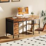Sweetcrispy 55" Computer Desk with 6 Drawers, Home Office Gaming Desks with Storage Shelves for Bedroom, Writing Study Corner Living Room Work Table Rustic Brown