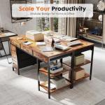 Sweetcrispy 55" Computer Desk with 6 Drawers, Home Office Gaming Desks with Storage Shelves for Bedroom, Writing Study Corner Living Room Work Table Rustic Brown