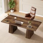 Tribesigns 63-Inch Executive Desk, Modern Office Computer Desk with Sturdy Double Pedestal, Large Study Writing Table Simple Workstation for Home Office, Rustic Brown