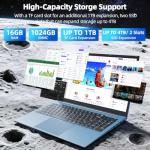 AKCHART 15.6 Inch Laptop Computer with Windows 11 Pro Laptops, 16GB RAM 1024GB SSD, Office 365, WiFi 6, Bluetooth 5.2, 180° Viewing, IPS FHD, 7000mAh, HDMI, Type-C, Cooling Fan