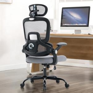 ACFOUL Ergonomic Office Chair, Mesh Desk Chair with 2D Adjustable Lumbar Support – Relieve Back Pain for Long Workdays Sitting, High Back with 3D Headrest & Armrests for Home Office Comfort, Dark Gray