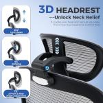 ACFOUL Ergonomic Office Chair, Mesh Desk Chair with 2D Adjustable Lumbar Support – Relieve Back Pain for Long Workdays Sitting, High Back with 3D Headrest & Armrests for Home Office Comfort, Dark Gray