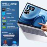 HP 15.6" FHD Touchscreen Laptop – AMD Ryzen 5 7520U (Beats i7-1165G7), 8GB DDR5 RAM, 256GB SSD, 3-Month Office 365 Trial, Windows 11 Pro, WiFi 6, HD Camera – with Docking Station Included
