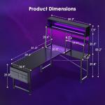 AODK L Shaped Gaming Desk with Led Lights, 51 Inch Reversible Gaming Computer Desk with Display Shelves, PC Gamer Desk Gamer Table with Storage Bag, L Desk for Game, Black