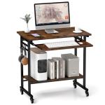 Tangkula Rolling Computer Desk Cart with Keyboard Tray, Mobile Portable Laptop PC Desk with CPU Stand & 3 Hooks for Sofa & Bed, Industrial Small Desk on Wheels for Small Spaces, Home Office Desk