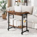 Tangkula Rolling Computer Desk Cart with Keyboard Tray, Mobile Portable Laptop PC Desk with CPU Stand & 3 Hooks for Sofa & Bed, Industrial Small Desk on Wheels for Small Spaces, Home Office Desk