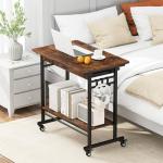 Tangkula Rolling Computer Desk Cart with Keyboard Tray, Mobile Portable Laptop PC Desk with CPU Stand & 3 Hooks for Sofa & Bed, Industrial Small Desk on Wheels for Small Spaces, Home Office Desk