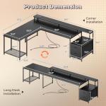 PRAISUN 66" L Shaped Gaming Desk with LED Lights & Power Outlets, Computer Desk with Fabric Drawers and Print Stand, Corner Office Desk, Monitor Stand, Mesh CPU Stand, Black