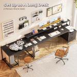 PRAISUN 66" L Shaped Gaming Desk with LED Lights & Power Outlets, Computer Desk with Fabric Drawers and Print Stand, Corner Office Desk, Monitor Stand, Mesh CPU Stand, Black