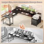 PRAISUN 66" L Shaped Gaming Desk with LED Lights & Power Outlets, Computer Desk with Fabric Drawers and Print Stand, Corner Office Desk, Monitor Stand, Mesh CPU Stand, Black