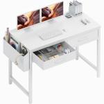DLisiting White Desk with Storage Drawers - 39 Inch Small Computer Desk with Drawers for Bedroom Home Office, Study Writing Vanity Table Without Mirror for Girls Small Spaces