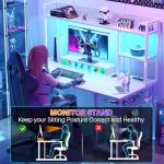Cyclysio Gaming Desk with Hutch, 47'' Computer Desk with LED Lights & Power Outlets, Home Office Desk with Reversible 5 Tiers Storage Shelves & Monitor Stand, Small Gaming Table for Small Space, White