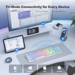 SQMD Clear Wireless Keyboard, Tri-Mode Bluetooth/2.4G Rechargeable Keyboard with RGB Backlit, Ergonomic Computer Keyboard with Transparent Keycaps for PC Laptop Desktop Home Office