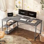 Huuger L Shaped Desk, 55 Inches Computer Desk with Reversible Storage Shelves, for Gaming Corner Home Office Writing Study, Metal Frame, Gray
