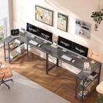 Huuger L Shaped Desk, 55 Inches Computer Desk with Reversible Storage Shelves, for Gaming Corner Home Office Writing Study, Metal Frame, Gray