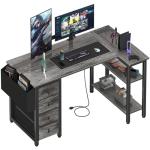 Lufeiya L Shaped Computer Desk with Drawers & Storage Shelves, 47 Inch Small Corner Desk with Power Outlet for Home Office Bedroom, L-Shaped Gaming PC Desks with Fabric Drawer, Gray