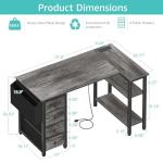 Lufeiya L Shaped Computer Desk with Drawers & Storage Shelves, 47 Inch Small Corner Desk with Power Outlet for Home Office Bedroom, L-Shaped Gaming PC Desks with Fabric Drawer, Gray