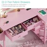 DLisiting Pink Reversible L Shaped Desk with Drawers and Shelves, Small Kids Study Vanity PC Computer Desk with Storage for Girls, Corner L-Shaped Desks for Small Space Bedroom