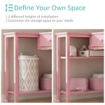DLisiting Pink Reversible L Shaped Desk with Drawers and Shelves, Small Kids Study Vanity PC Computer Desk with Storage for Girls, Corner L-Shaped Desks for Small Space Bedroom